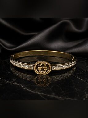 Gold and Crystal Double-G Bangle Bracelet